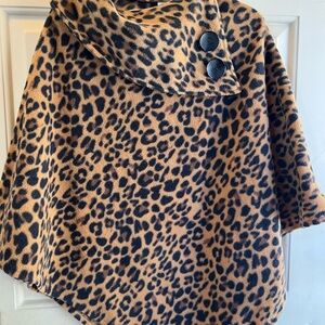 Le Moda Leopard Print Poncho with Button Detail